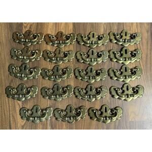 19 Vintage Brass Chippendale Style Key Hole Cover Drawer Pulls Hardware Dresser